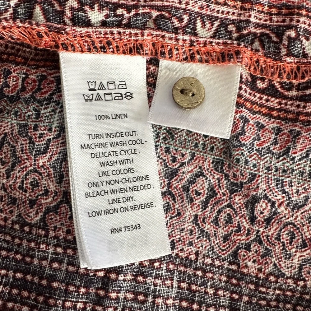 Rachel Zoe | 100% Linen Boho Patchwork Button Down Blouse Top | Size S